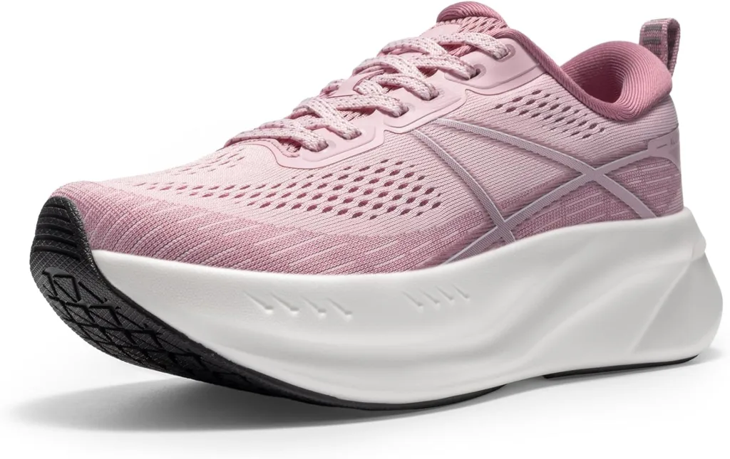 Allswifit Road Running Shoes Cushion Tennis Shoes Non-Slip Comfortable Lightweight Gym Workout Athletic Bow Support Walking Sneakers Active 5K Dam