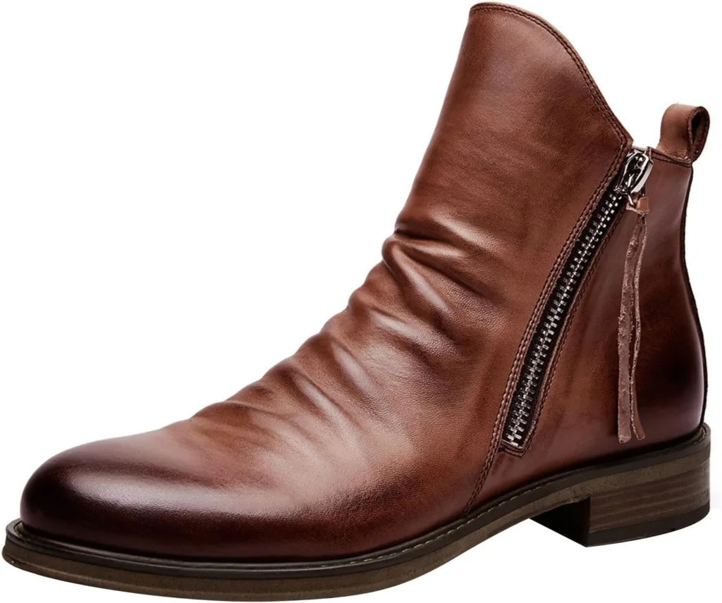 Generisch Boots Short Boots Leather Shoes – Non-Slip Vintage Leather Boots with Zipper Business Shoes Work Shoes Large Size Flat Casual Shoes Walking Shoes Suit Herr