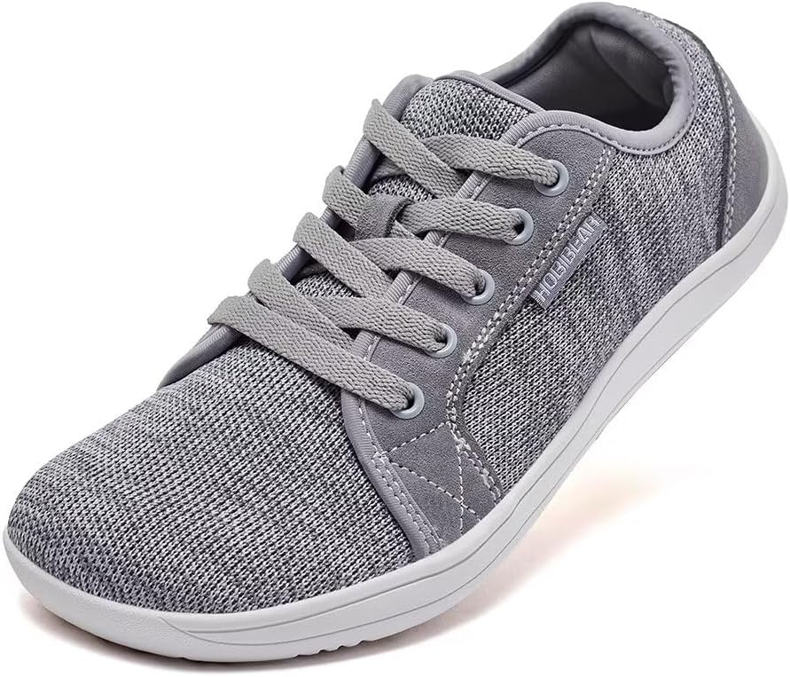 Hobibear Wide Barefoot Shoes for Outdoor Trail Running Minimalist Walking Shoes Lightweight and Breathable, Light Grey Herr
