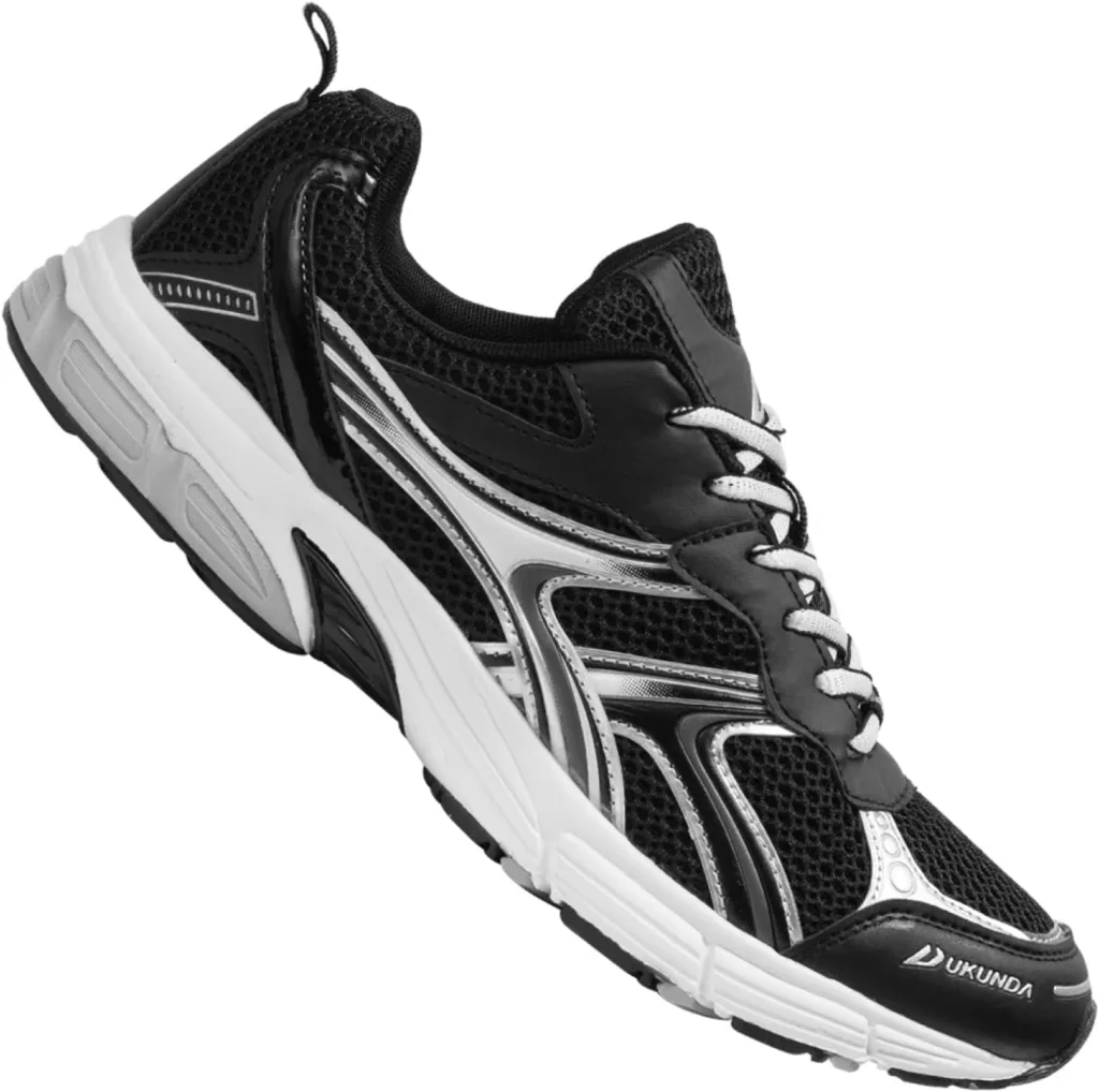Ukunda Mombasa Running Shoes Black White Size 39 to 47 with Shoelaces, Breathable Mesh Material and Non-Slip Outsole Herr
