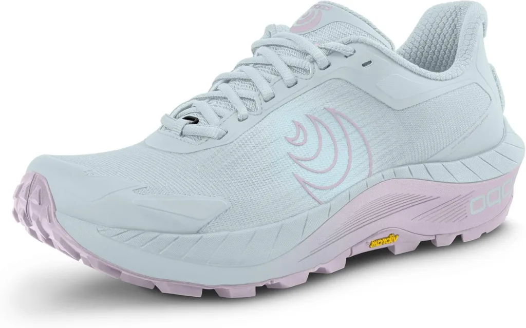 Topo Athletic MTN Racer 4 lätta bekväma 5 mm Drop Trail löparskor, sportskor för stigen, Grått/lila Herr