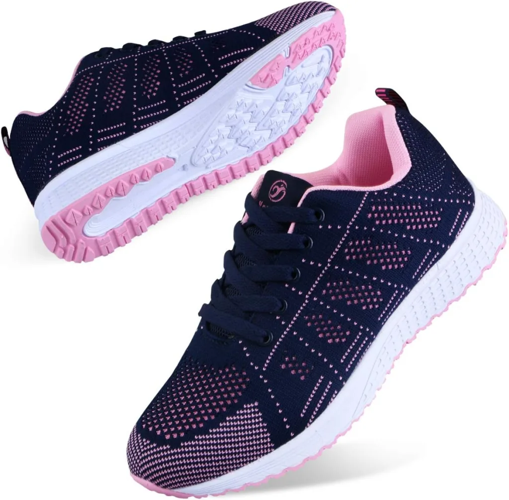 Youecci Lightweight Walking Shoes Ladies Lace Up Sneakers Mesh Walking Running Trainers Low Top Breathable Athletic Walking Gym Shoes Sport Running Dam